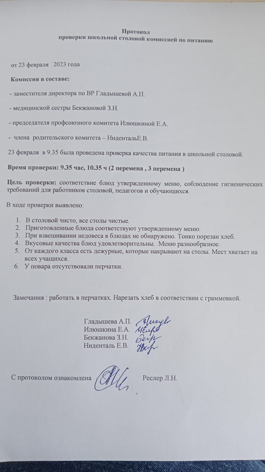 Проверка школьной столовой