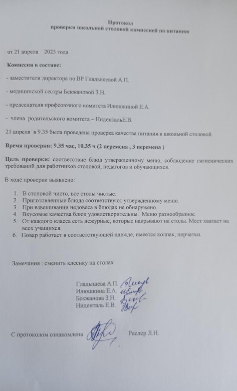 Проверка школьной столовой